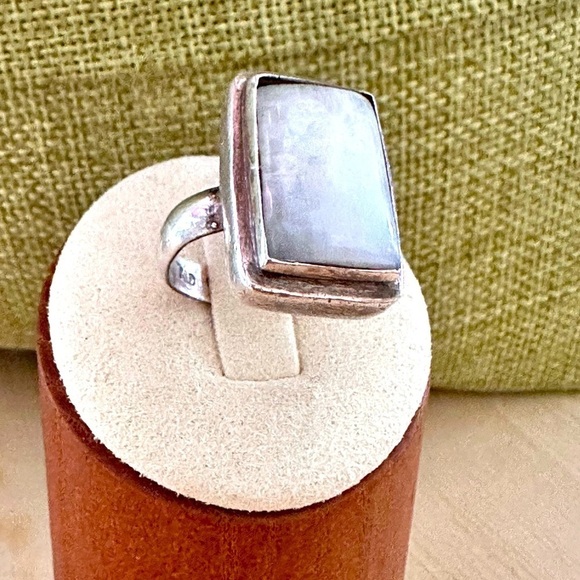 Sterling Silver RAINBOW Moonstone Ring Big Rectangular Genuine Gemstone 7.5 5493 - Picture 1 of 13